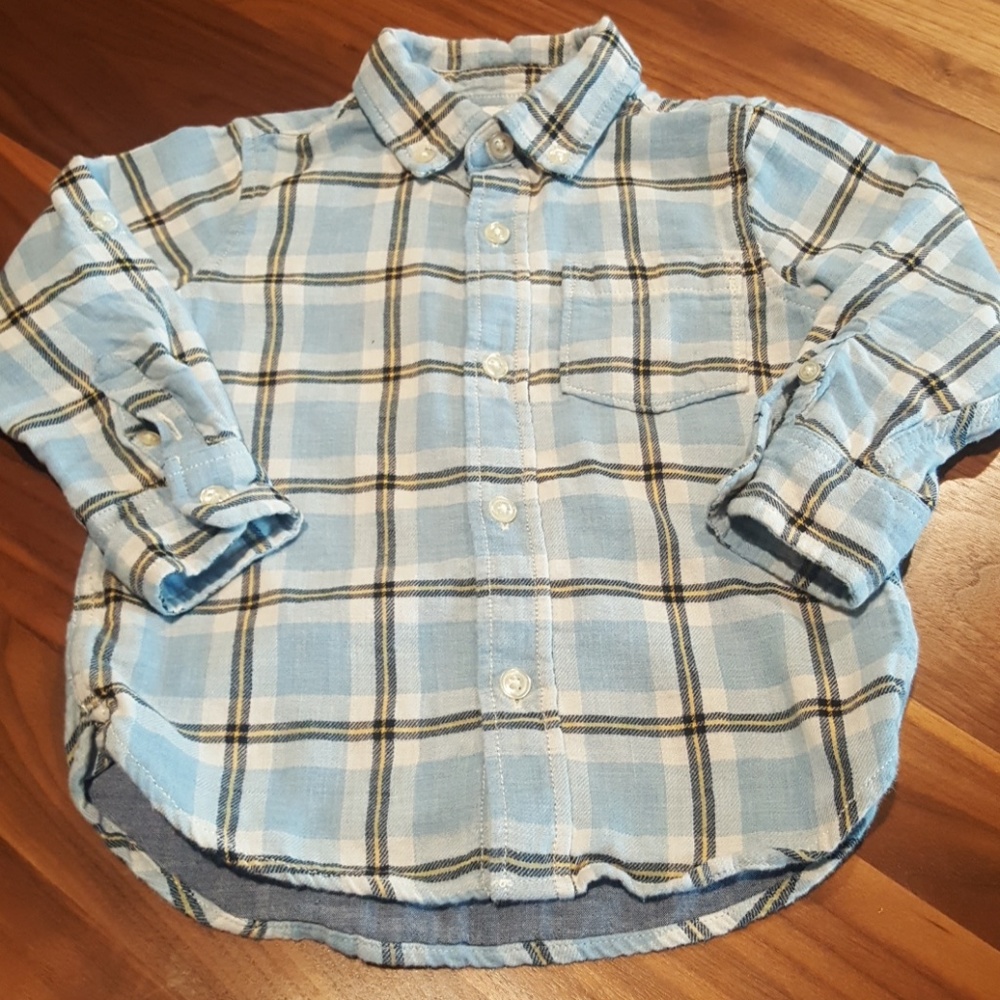 Gap Double Weave Blue Heather Plaid Dress Shirt